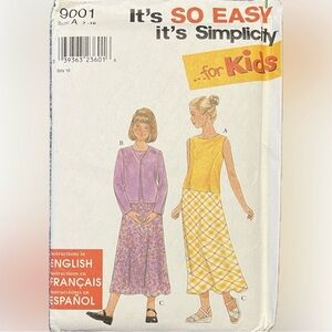 🍄NEW Simplicity 9001 It’s So Easy For Kids Top Jacket Skirt Uncut Pattern Sewing